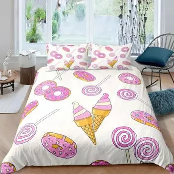 Пододеяльник с изображением мороженого, красочный мультяшный комплект постельного белья с изображением кекса, вишни, лимона и фруктов, мягкий плед в стиле летних каникул EU single(135x200cm)