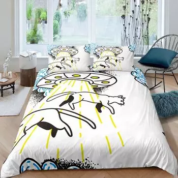 Пододеяльник с изображением мультяшного кота, космического корабля, космического питомца, животного, золотистого цвета, для детей, мальчиков, девочек, подарков для молодежи, украшения спальни 135x200cm 2pcs