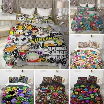 Пододеяльник с изображением мультяшного монстра размера King Queen, милый комплект постельного белья с забавными животными для детей, мальчиков и девочек, полиэстеровый чехол для одеяла в стиле аниме 70x133cm 2pcs