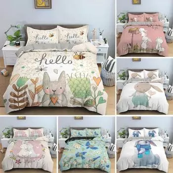 Пододеяльник с изображением мультяшного животного кролика, комплект постельного белья с 3D-печатью, пододеяльник для спальни, размер King Queen, постельное белье из полиэстера, домашний декор EU Single 135x200cm