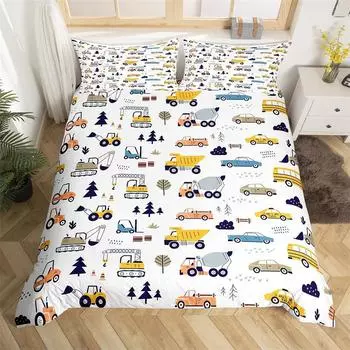 Пододеяльник с изображением мультяшной машинки, детский комплект постельного белья с изображением экскаватора, микрофибра, строительная техника, пододеяльник, односпальный, для мальчиков и девочек EU single(135x200cm)