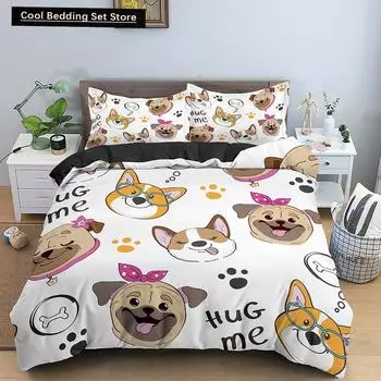 Пододеяльник с изображением мультяшной собаки King Queen, забавный комплект постельного белья с принтом головы щенка для детей, подростков, взрослых, животных, полиэстеровое одеяло EU single(135x200cm)
