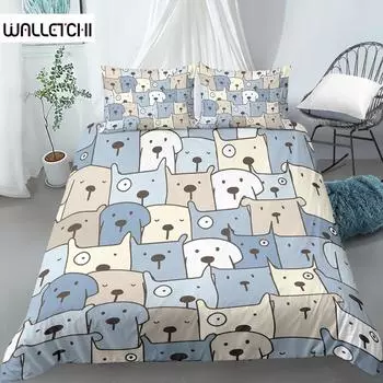 Пододеяльник с изображением мультяшной собаки, комплект постельного белья King Size с забавным принтом мопса для детей, мальчиков и девочек, тема животных, 2/3 шт., двойной пододеяльник EU single(135x200cm)