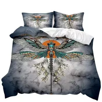 Пододеяльник с изображением насекомых, комплект постельного белья в винтажном стиле со стрекозой, наволочка, двуспальная кровать размера «king-size», полиэстеровый чехол для кровати 70x133cm 2pcs