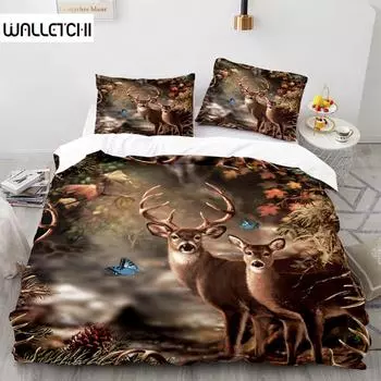 Пододеяльник с изображением оленя 3D Sunset Elk Комплект постельного белья для детей и девочек Мягкий пододеяльник из микрофибры с застежкой-молнией EU single(135x200cm)