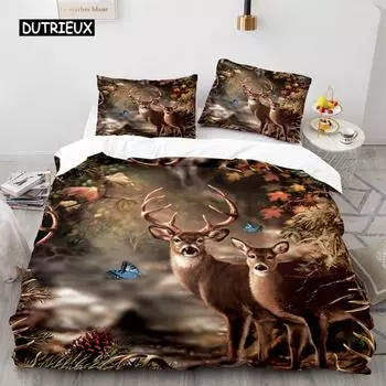 Пододеяльник с изображением оленя 3D Sunset Elk Комплект постельного белья для детей и девочек Мягкий пододеяльник из микрофибры с застежкой-молнией 150x200cm 3pcs