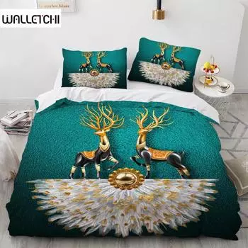 Пододеяльник с изображением оленя, размер King Queen, комплект постельного белья с рисунком золотого оленя для подростков и взрослых, пододеяльник с наволочкой EU single(135x200cm)