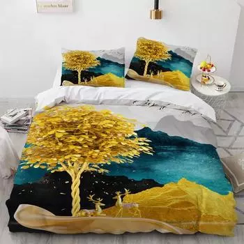 Пододеяльник с изображением оленя, размер King Queen, комплект постельного белья с рисунком золотого оленя для подростков и взрослых, пододеяльник с наволочкой EU single(135x200cm)