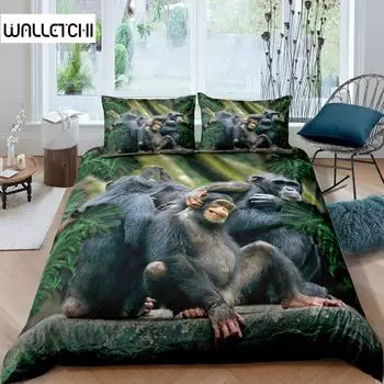 Пододеяльник с изображением орангутанга, милый комплект постельного белья с изображением обезьяны, полиэстер, пальмовые листья, тропическое ботаническое примитивное животное, одеяло/покрывало EU single(135x200cm)