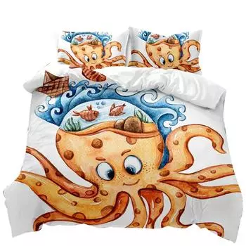 Пододеяльник с изображением осьминога Sealife Комплект постельного белья Ocean Animal Одеяло для подростков Взрослые Двуспальное одеяло размера Queen King Size из полиэстера 70x133cm 2pcs
