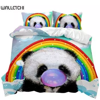 Пододеяльник с изображением панды, милый комплект постельного белья с изображением животных для детей, мальчиков и девочек, мультяшная гигантская панда, полиэстеровый чехол для одеяла с изображением медведя и дикой природы EU single(135x200cm)