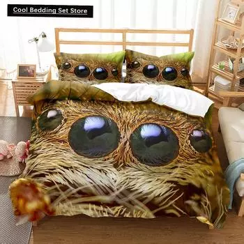 Пододеяльник с изображением паука и насекомых King Queen, комплект постельного белья с изображением милых микроскопических животных, пододеяльник из полиэстера EU single(135x200cm)