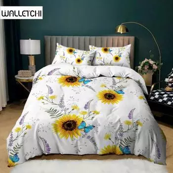Пододеяльник с изображением подсолнуха, комплект постельного белья размера King, 3D, подсолнух, бабочка, природа, ботанические растения, новинка, полиэстер, одеяло, чехол EU single(135x200cm)
