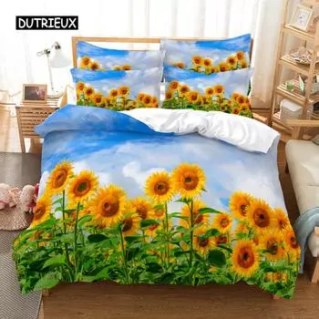Пододеяльник с изображением подсолнуха, комплект постельного белья с изображением деревенского пейзажа и цветов для женщин и девочек, украшение для спальни, праздничные подарки EU single(135x200cm)