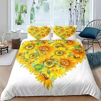 Пододеяльник с изображением подсолнухов Комплект постельного белья с принтом цветущих подсолнухов для детей Современный чехол из микрофибры с масляной живописью EU Single 135x200cm