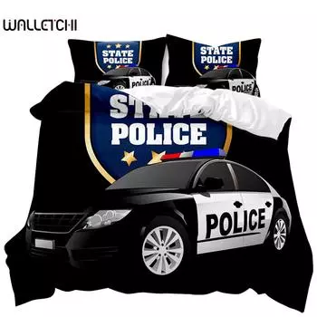 Пододеяльник с изображением полицейской машины, черный комплект постельного белья с изображением полицейской машины, чехол для одеяла с изображением мультяшного транспортного средства, красный чехол для пододеяльника с изображением полицейских огней из по