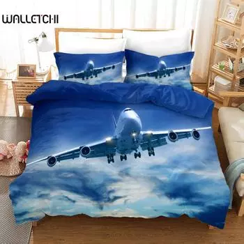 Пододеяльник с изображением самолета из микрофибры «Самолет, летящий сквозь синее небо» Комплект постельного белья с изображением самолета для мальчиков и девочек, двуспальная кровать размера «queen-size» размера «king-size» EU single(135x200cm)