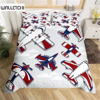 Пододеяльник с изображением самолета из мультфильма Комплект постельного белья из микрофибры Милое облако Одеяло-покрывало Twin King для детей Мальчики Девочки Подарочная комната EU single(135x200cm)