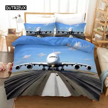 Пододеяльник с изображением самолета Комплект постельного белья для детей Мальчики Девочки Полиэстеровый принт самолета Одеяло Покрывало Двуспальное Королева Король Размер EU single(135x200cm)