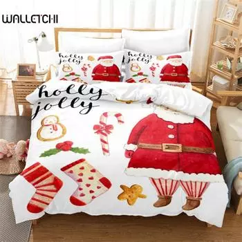 Пододеяльник с изображением Санта-Клауса, красный, белый, комплект постельного белья, Счастливого Рождества, счастливого Нового года, комплект одеяла, детский пододеяльник для декора, подарок EU single(135x200cm)