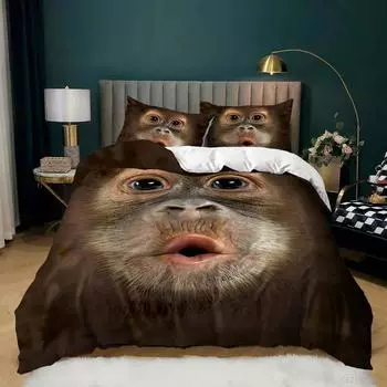 Пододеяльник с изображением шимпанзе, размер King/Queen, комплект постельного белья с изображением диких животных для детей, мальчиков и подростков, пододеяльник с изображением обезьяны-монстра, коричневый EU single(135x200cm)