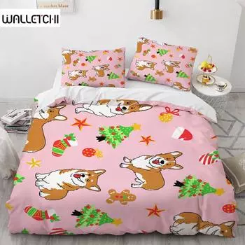 Пододеяльник с изображением собаки корги, короля и королевы, желтый комплект постельного белья с изображением щенка из мультфильма для детей, мальчиков и девочек, кавайное домашнее животное, розовый, 2/3 шт., пододеяльник EU single(135x200cm)