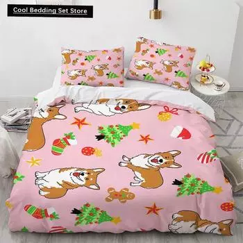 Пододеяльник с изображением собаки корги, короля и королевы, желтый комплект постельного белья с изображением щенка из мультфильма для детей, мальчиков и девочек, кавайное домашнее животное, розовый, 2/3 шт., пододеяльник EU single(135x200cm)