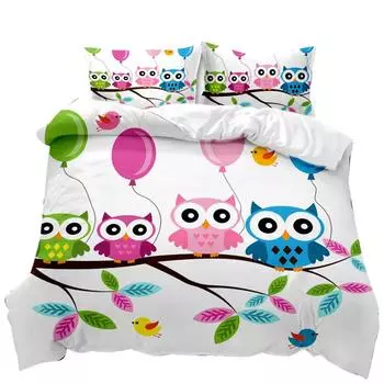 Пододеяльник с изображением совы, очаровательный, забавный, мультяшный, мягкий, из микрофибры, сова, комплект постельного белья из полиэстера с изображением животных, двуспальный, размера «king-size» 70x133cm 2pcs