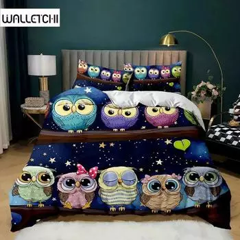 Пододеяльник с изображением совы Twin King Queen Size, мультяшный комплект постельного белья с изображением совы Bird Animal для мальчиков, пододеяльник из полиэстера, новое одеяло 70x133cm 2pcs
