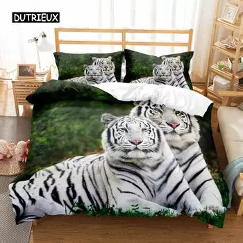 Пододеяльник с изображением тигра и животных, кровать с наволочкой, коричневый, черный, с изображением диких животных, комплект постельного белья для взрослых, декор для спальни 150x200cm 3pcs