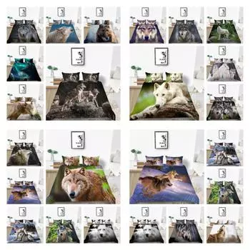Пододеяльник с изображением волка, комплект постельного белья с принтом, дизайн обложки, комплект постельного белья, домашний текстиль с наволочкой, комплект постельного белья одного размера для мальчиков UK Single 135x200cm