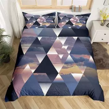 Пододеяльник с изображением заката и геометрическим узором Ombre, пододеяльник с изображением треугольников, комплект постельного белья с изображением звездного неба и облаков, пляжного пейзажа 70x133cm 2pcs