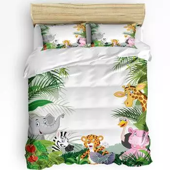 Пододеяльник с изображением животных джунглей, жирафа, слона, наволочка, индивидуальный комплект постельного белья из 3 предметов, пододеяльник, двуспальная кровать, домашний текстиль EU single(135x200cm)