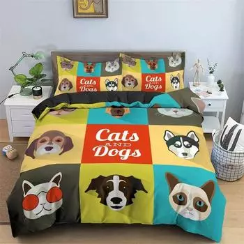 Пододеяльник с изображением животных из мультфильмов, комплект постельного белья с 3D-образным рисунком собак для девочек и мальчиков, двуспальный, двуспальный, пододеяльник, наволочка для кровати для мальчиков 135X200cm