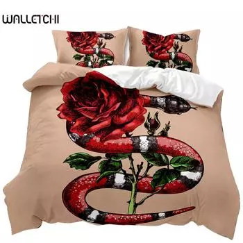 Пододеяльник с изображением змеи, покрывало с изображением дикого животного, комплект постельного белья с экзотической феей и розой для двоих, полиэстеровое одеяло в африканском стиле EU single(135x200cm)