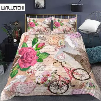 Пододеяльник с Эйфелевой башней, микрофибра, Париж, Франция, пододеяльник, любовные письма, французская тема, ретро-комплект постельного белья, романтические подарки EU single(135x200cm)