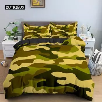 Пододеяльник с камуфляжным узором Комплект постельного белья из микрофибры Классический стиль одежды Маскировка камуфляжным узором Одеяло/покрывало для домашнего декора 155x215cm 3pcs