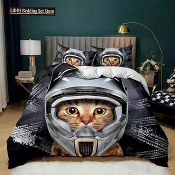 Пододеяльник с кошками, комплект постельного белья для девочек и мальчиков, милый комплект постельного белья с рисунком кошки, 3D-покрывало с изображением кошки, 23 шт., полиэстер, пододеяльник 70x133cm 2pcs