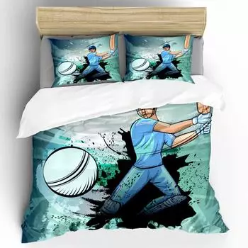 Пододеяльник с крикетом, абстрактный спортивный узор, постельное белье с изображением игрока, играющего в крикет, для украшения спальни для мужчин и взрослых 135x200cm 2pcs