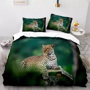 Пододеяльник с леопардовым принтом, комплект постельного белья с 3D-изображением животных из микрофибры, покрывало с изображением дикой природы для детей и взрослых, декор для спальни 70x133cm 2pcs