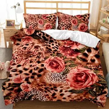 Пододеяльник с леопардовым принтом, комплект постельного белья для взрослых, комплект постельного белья с изображением леопарда и животных из Африки, размер Queen King, полиэстер, одеяло 70x133cm 2pcs