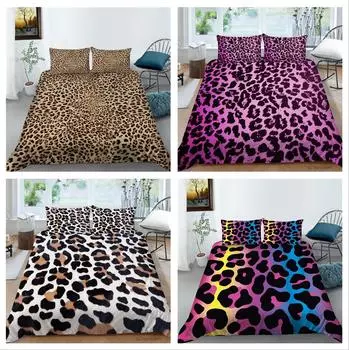 Пододеяльник с леопардовым принтом, наволочка, 2 или 3 комплекта постельного белья с леопардовым принтом, односпальная кровать, двуспальная кровать, полноразмерное моющееся постельное белье на молнии DE 100x135cm