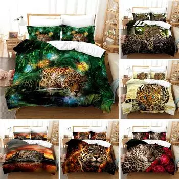 Пододеяльник с леопардовым принтом размера King-Queen, комплект постельного белья с принтом черной пантеры для мальчиков и подростков, пододеяльник с изображением животных-гепардов 70x133cm 2pcs