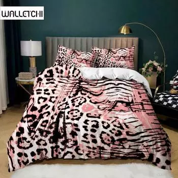 Пододеяльник с леопардовым принтом, розовый комплект постельного белья с принтом гепарда, покрывало с изображением диких животных для девочек-подростков из микрофибры EU single(135x200cm)
