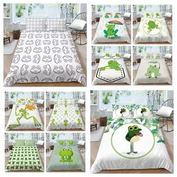 Пододеяльник с лягушкой в мультяшном стиле, домашний текстиль, уникальный дизайн, двойные размеры, постельное белье, модное пододеяльник, мягкие комплекты постельного белья UK Single 135x200cm