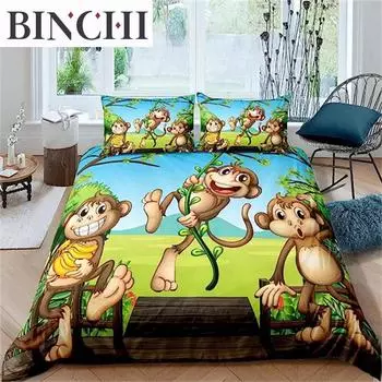 Пододеяльник с милой обезьянкой, одеяло, покрывало с изображением лесного мультфильма, дикого животного, комплект постельного белья для детей, подростков, малышей, для украшения комнаты, подарки EU single(135x200cm)