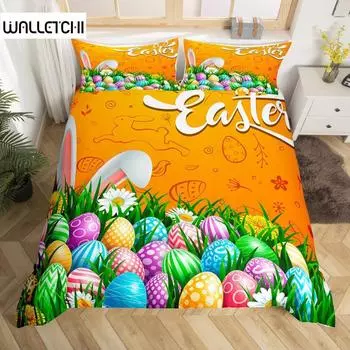 Пододеяльник с милым кроликом и милым домашним животным, комплект постельного белья с цветочными пасхальными яйцами в стиле бохо, подарки на Пасху для девочек-подростков EU single(135x200cm)