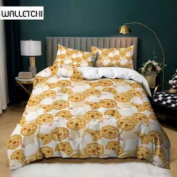 Пододеяльник с милым принтом печенья, комплект постельного белья для двоих, наволочка из полиэстера с милым рисунком еды из мультфильма, пододеяльник EU single(135x200cm)