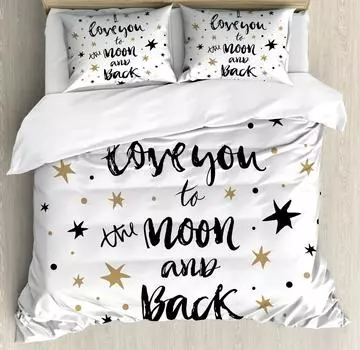 Пододеяльник с надписью «Я люблю тебя до Луны и обратно» и рисунком от руки со звездами, комплект постельного белья из полиэстера размера «king size» 70x133cm 2pcs