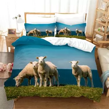 Пододеяльник с наволочкой и рисунком овцы, напечатанный на 3D принтере, комплект постельного белья с одной двуспальной кроватью, двуспальной кроватью, двуспальной кроватью, комплект постельного белья с изображением животных, декор для спальни cot size 70x